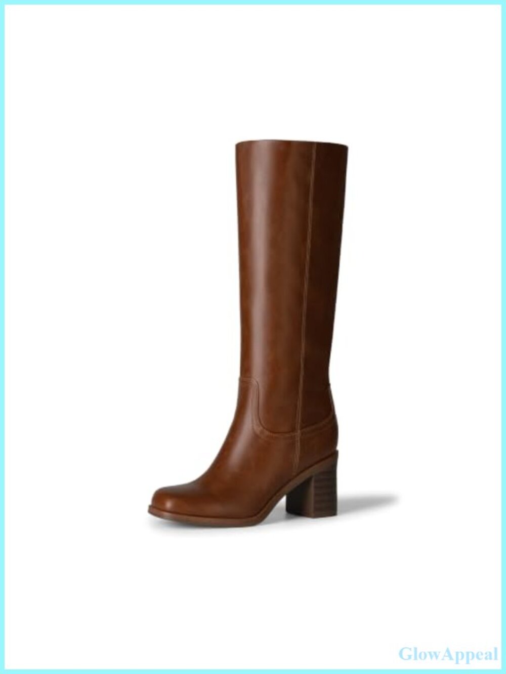 Women's Square Toe Chunky Heel Knee High Boots Faux Leather